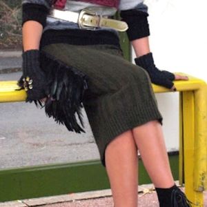 Retro knit sweater pencil skirt in charcoal gray
